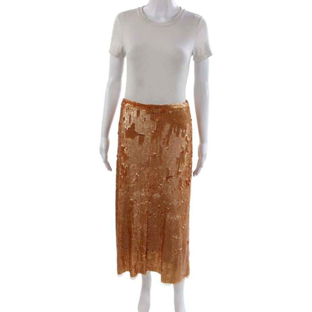 Love Shack Fancy Womens Pencil Sequin Long Gold Nylon Skirt Size 4